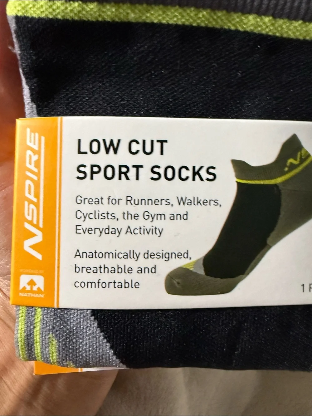 Nathan Nspire Low Cut Sport Socks - Gray with Lime Accent (Large) Lot of 3 pairs
